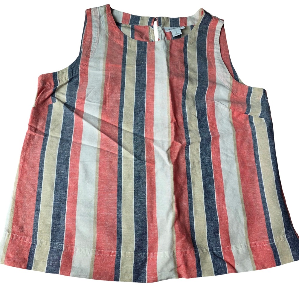 Liz Claiborne Striped Sleeveless Tank Top Women's Size Small Linen Cotton